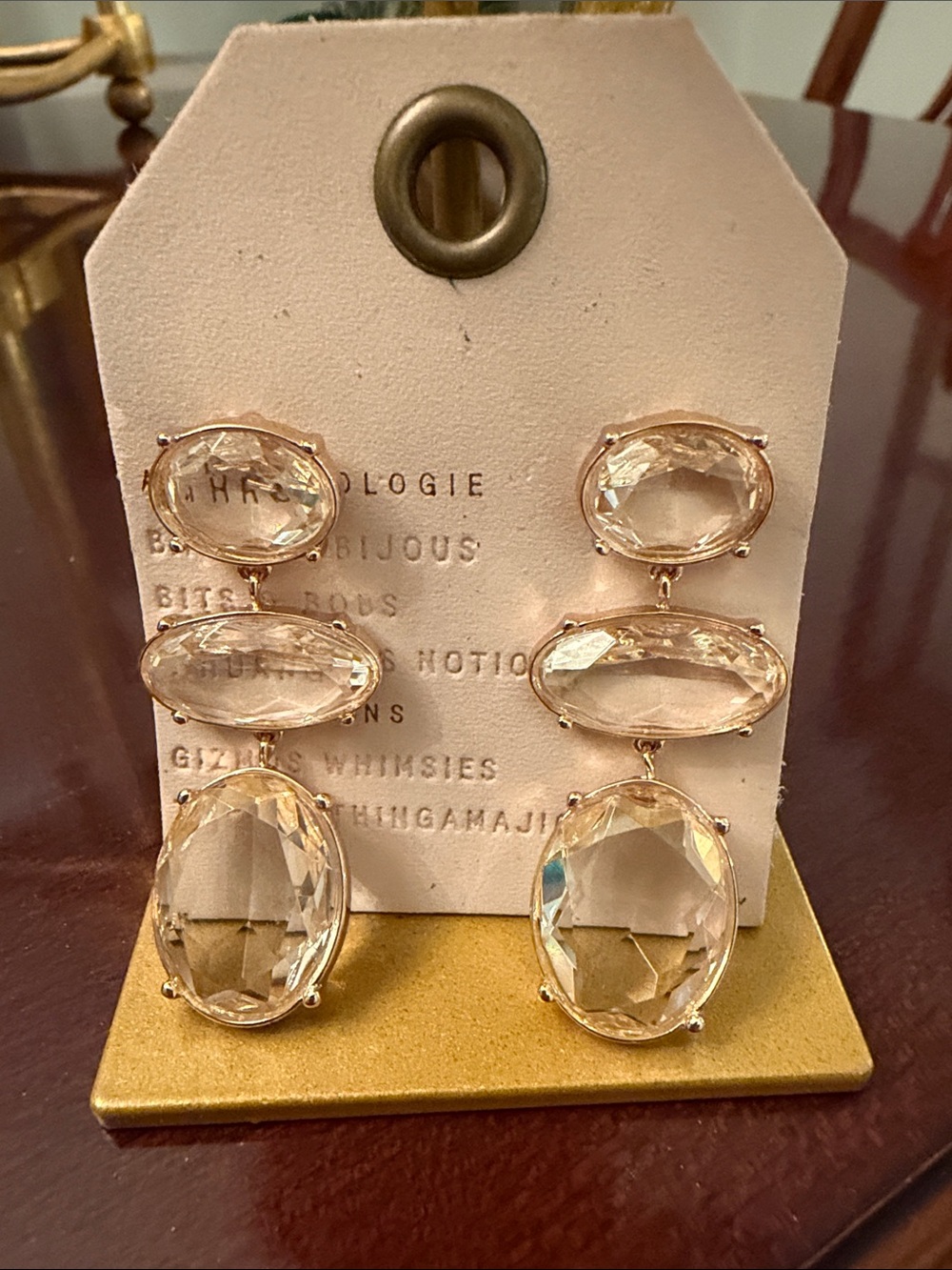 Anthropologie Champagne Crystal Trio Studs in Gold
